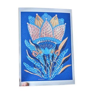 illustration fleurs bleue