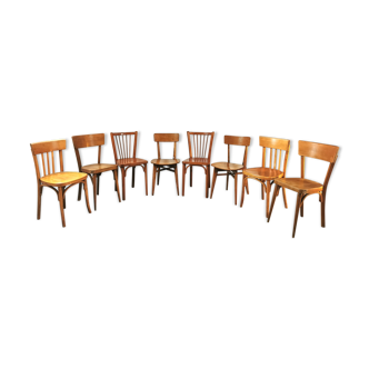 Series of 10 mismatched bistro chairs
