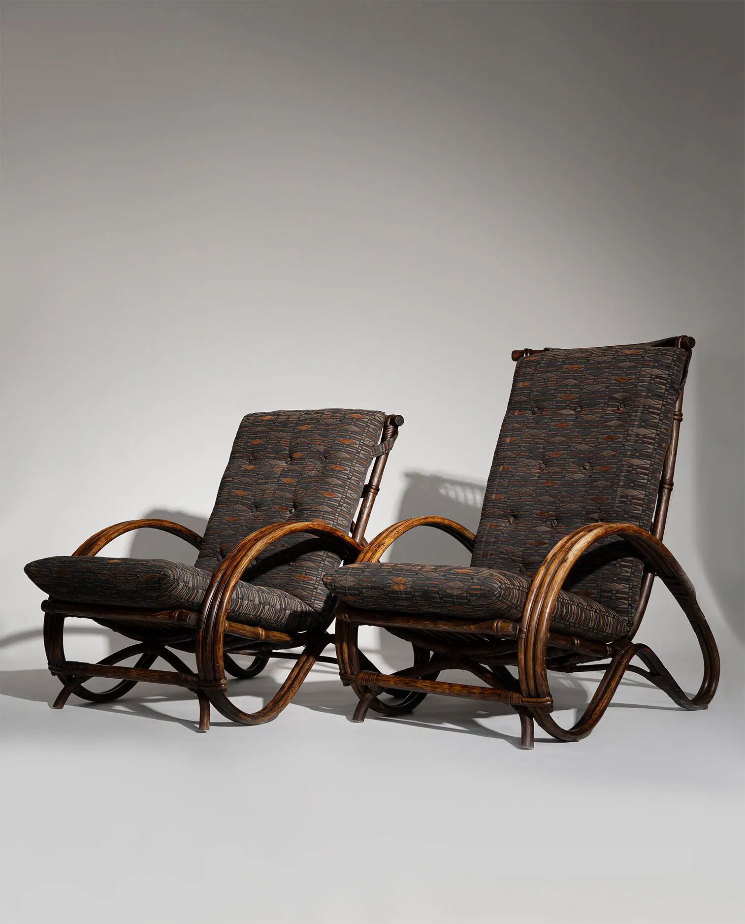 Pair of Sculptural Dutch Rattan Lounge Armchairs, Mid-Century Modern, 1960s