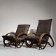 Pair of Sculptural Dutch Rattan Lounge Armchairs, Mid-Century Modern, 1960s