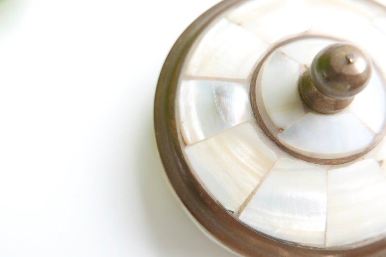 Brass box, mother-of-pearl décor, 60s