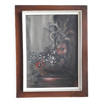 Old oil painting representing a still life