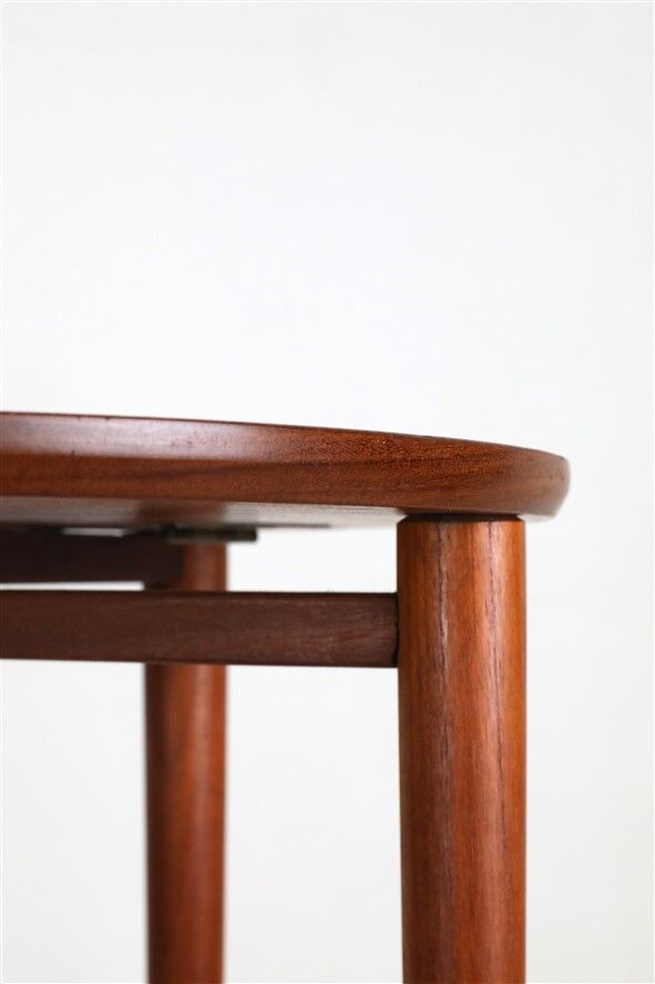 Set of 2 round mid-century teak side tables by Carlo Jensen for Poul Hundevad, 1960s, Danish modern design, foldable