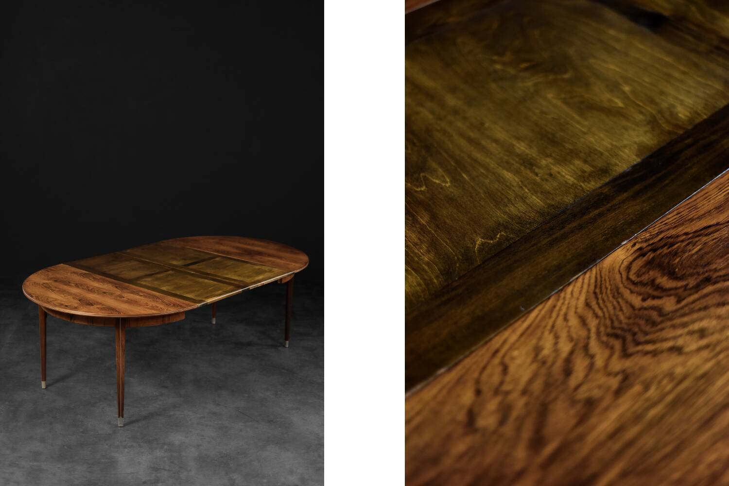 Vintage round folding dining table in rosewood by Agner Christoffersen, Denmark.