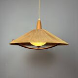 Large Mid-Century Teak and Sisal Cord Pendant from Temde Leuchten, 1960s