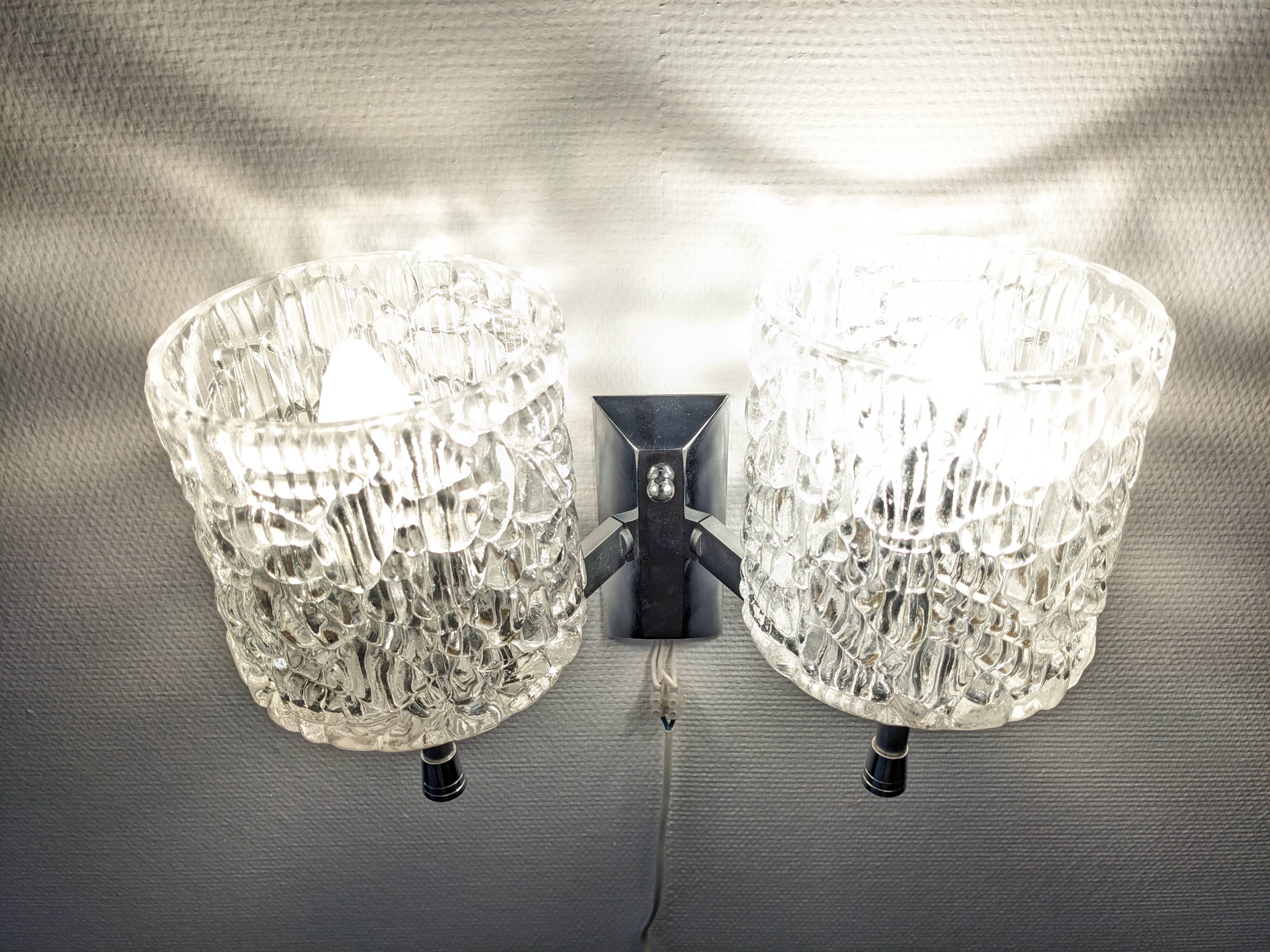 Pair of Murano glass wall lights by Kaiser Leuchten, Germany circa 1970.