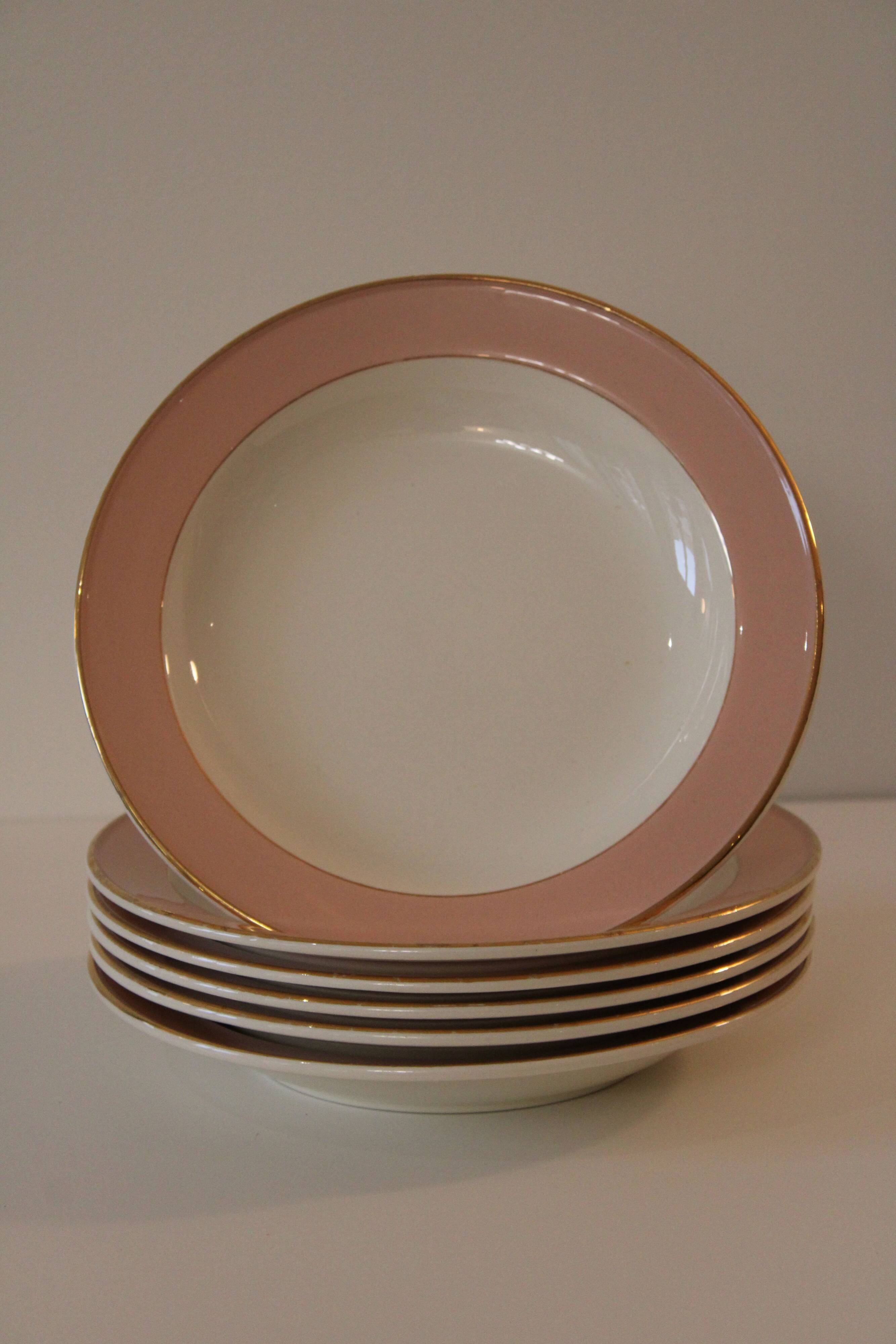 6 vintage rose gold Villeroy & Boch soup plates