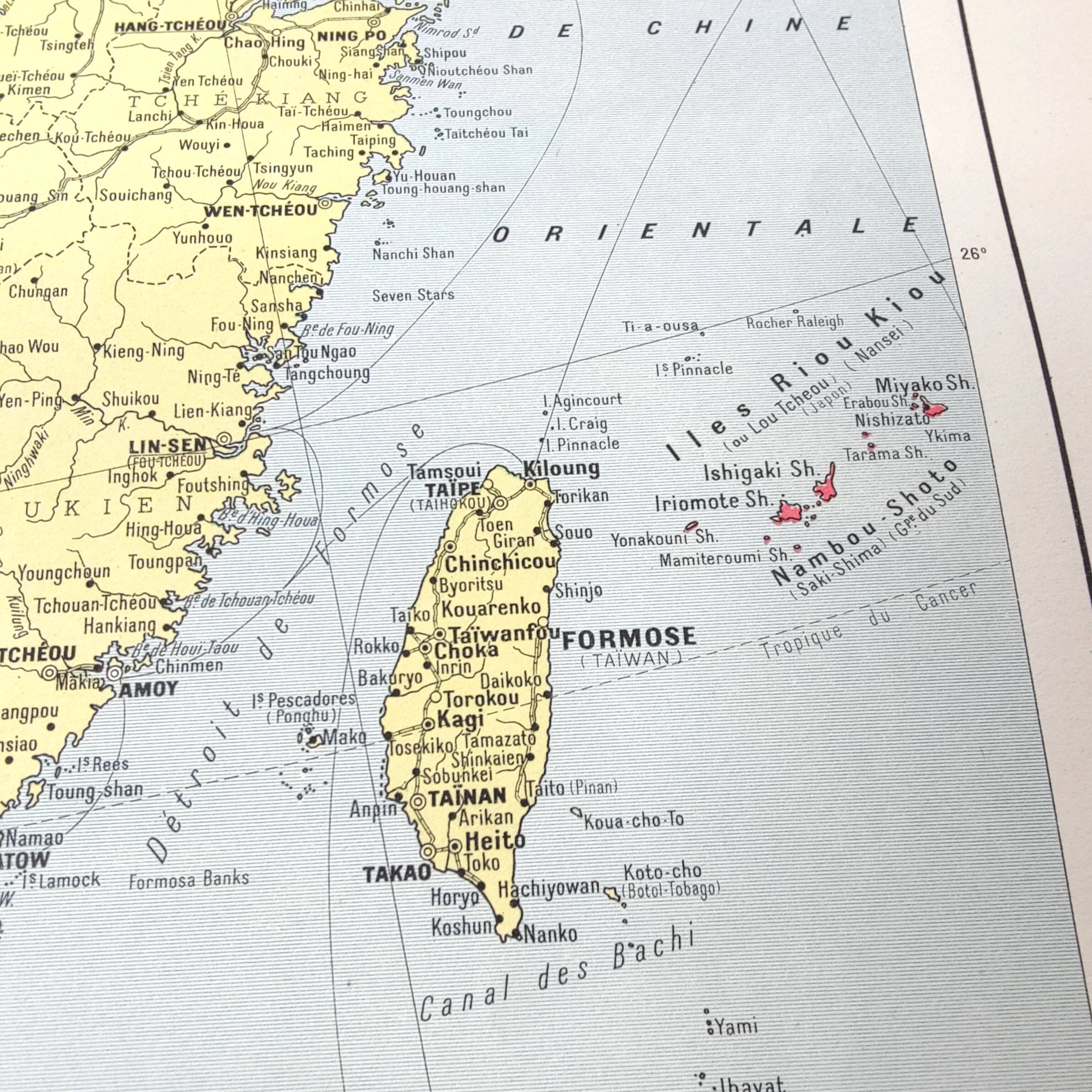 Vintage map Asia China Korea 43x43cm from 1950