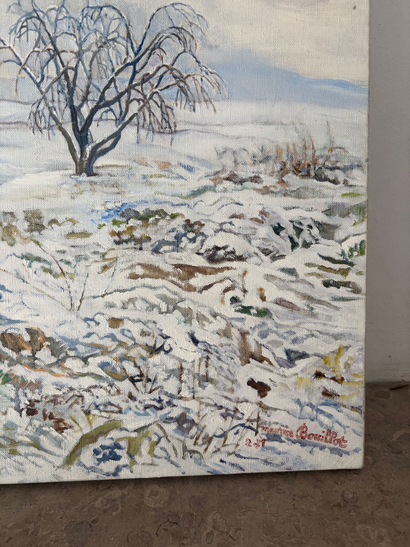 Winter landscape, oil on canvas signed Maurice Bouillot 1971