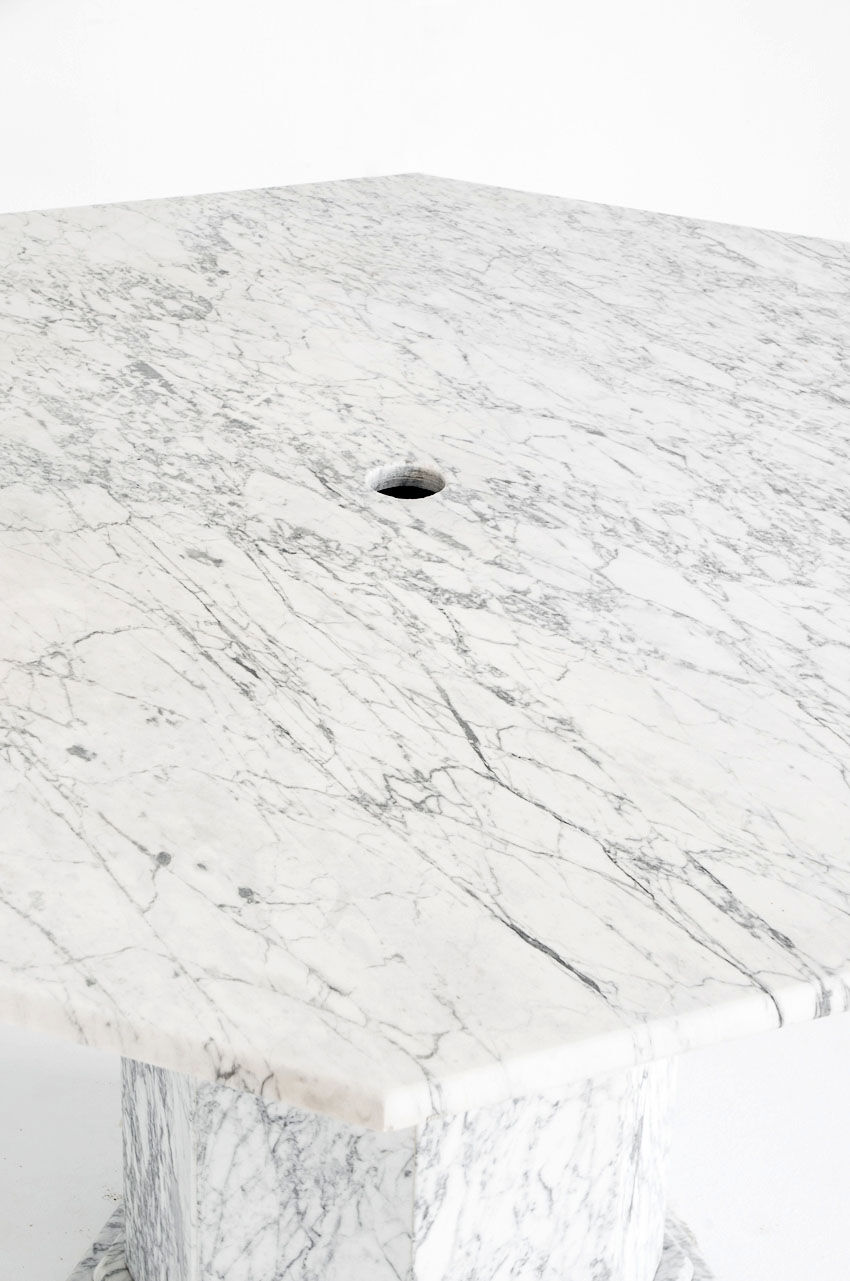 Vintage octagonal table in white marble. France, 70s