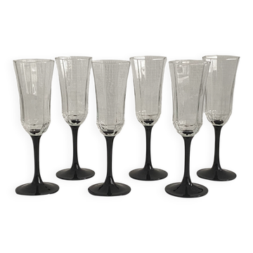 Lot de 6 flûtes à champagne Octime en verre à pied noir