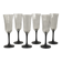 Set of 6 Octime champagne flutes in glass with black stem.