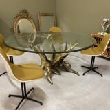 Round glass and brass table by designers Richard and Isabelle Faure