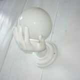 Hand lamp in white ceramic and white opaline globe, in perfect condition