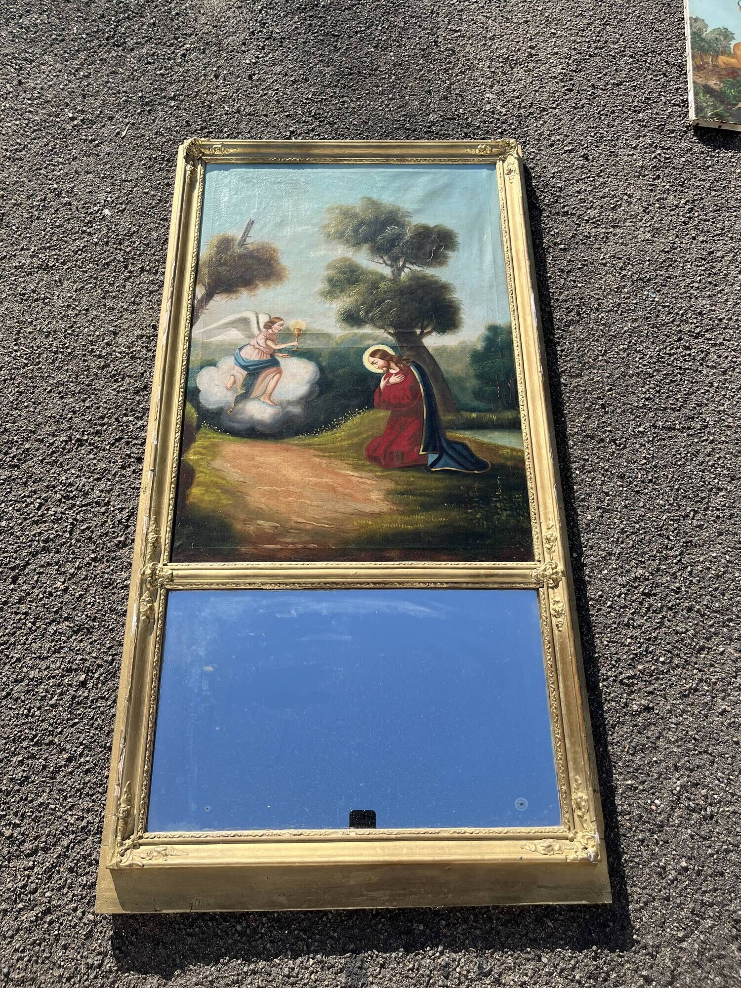 19th-century fireplace trumeau, oil on canvas, Christ in the Garden of Olives.
