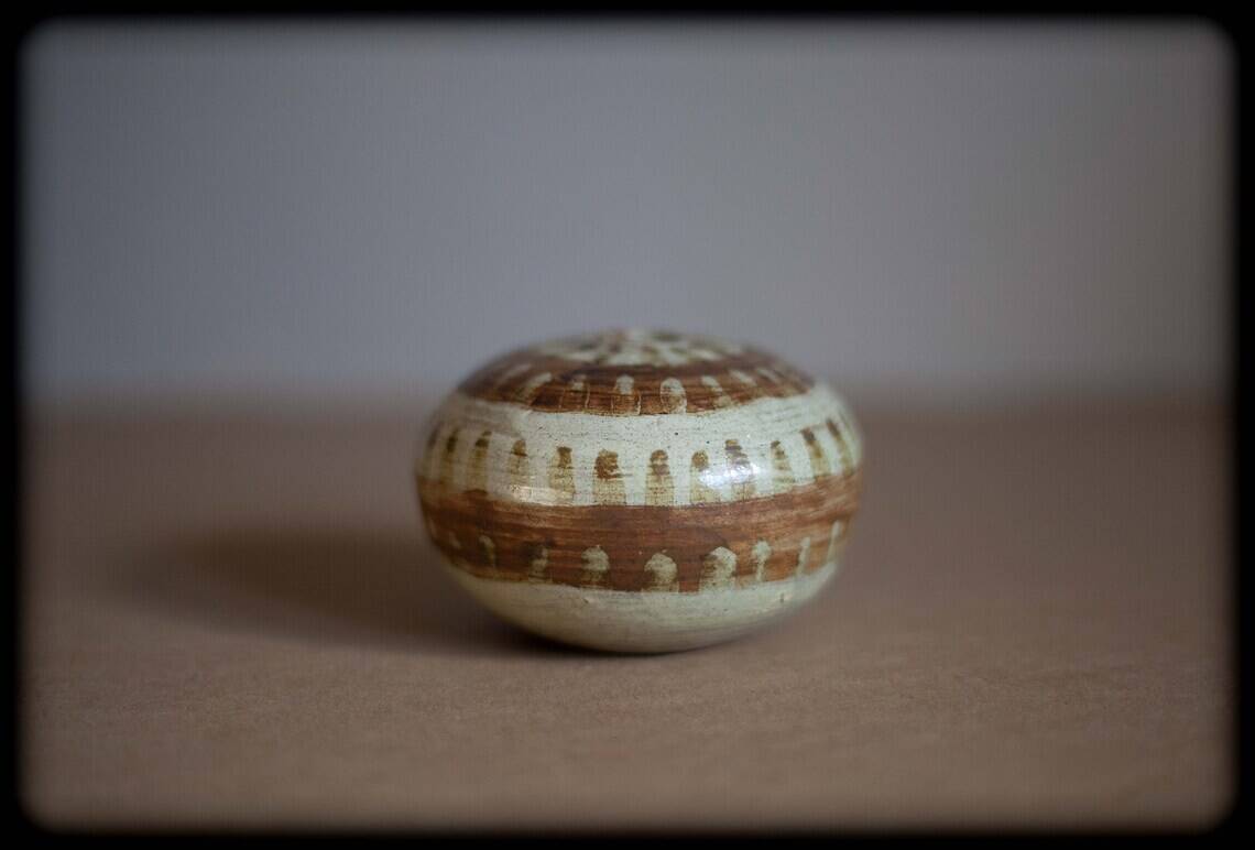 Set of 3 ceramic vases, ball vase and sea urchin vase, signed vase, collection,