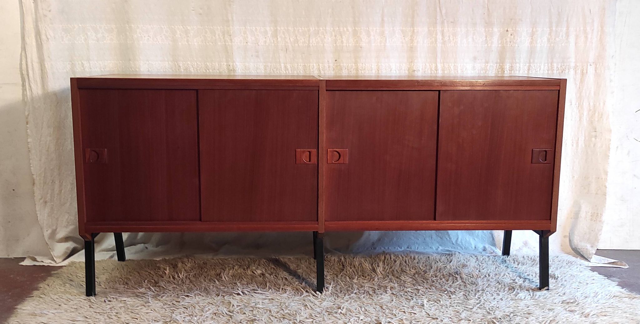 Modernist enfilade in teak by René-Jean Caillette for Charron - mid 20th century.