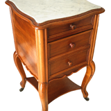 Table de chevet style Régence en noyer et marbre