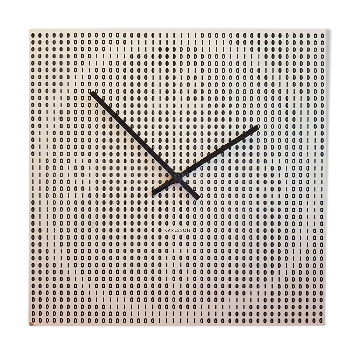 Karlsson design square wall clock - black and white, 1 and 0 optical illusion