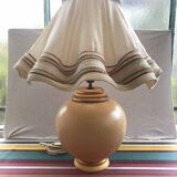 Vintage kostka lamp ceramic honey & gold + draped fabric shade burgundy