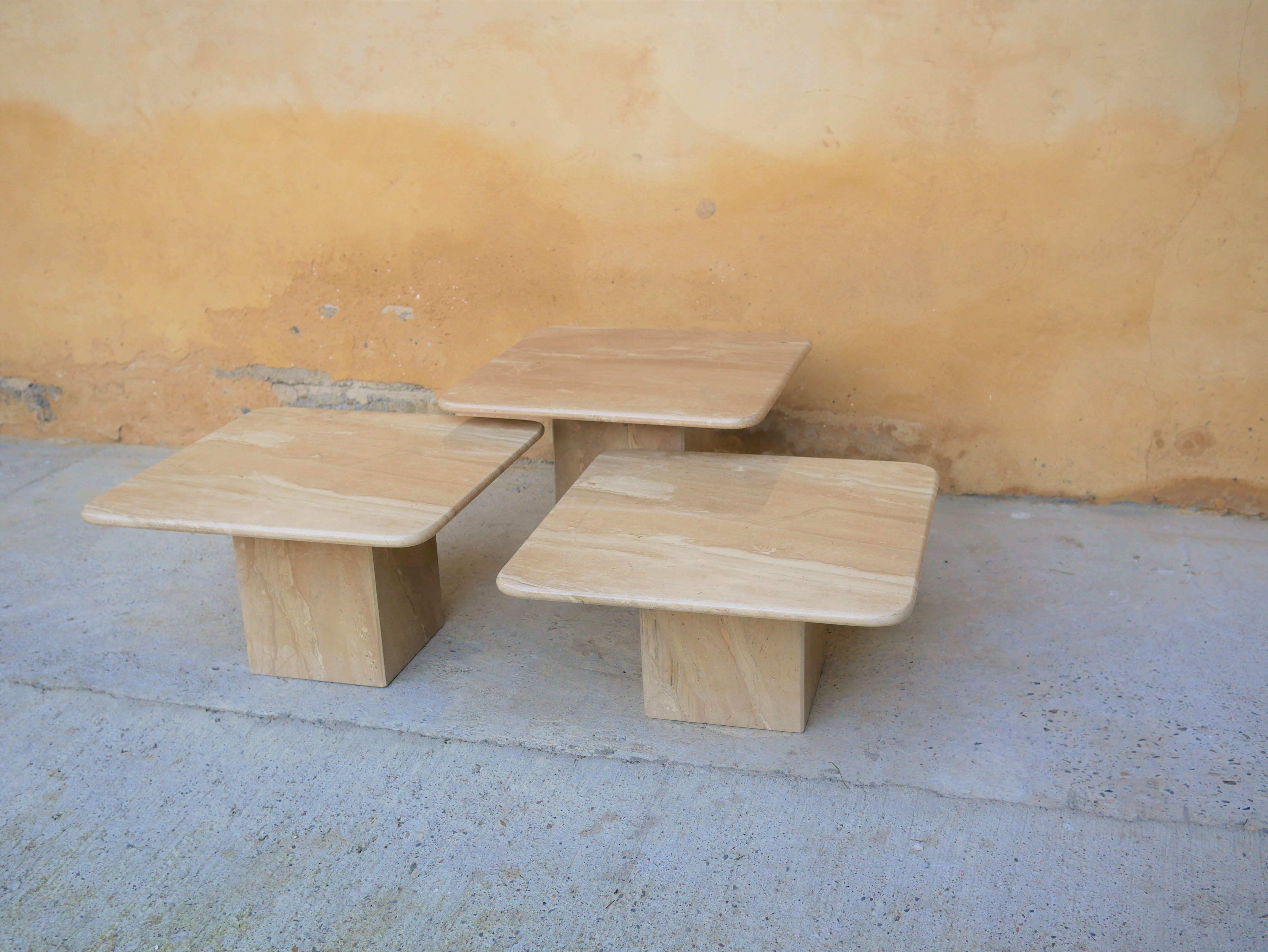 Series of 3 vintage marble coffee tables