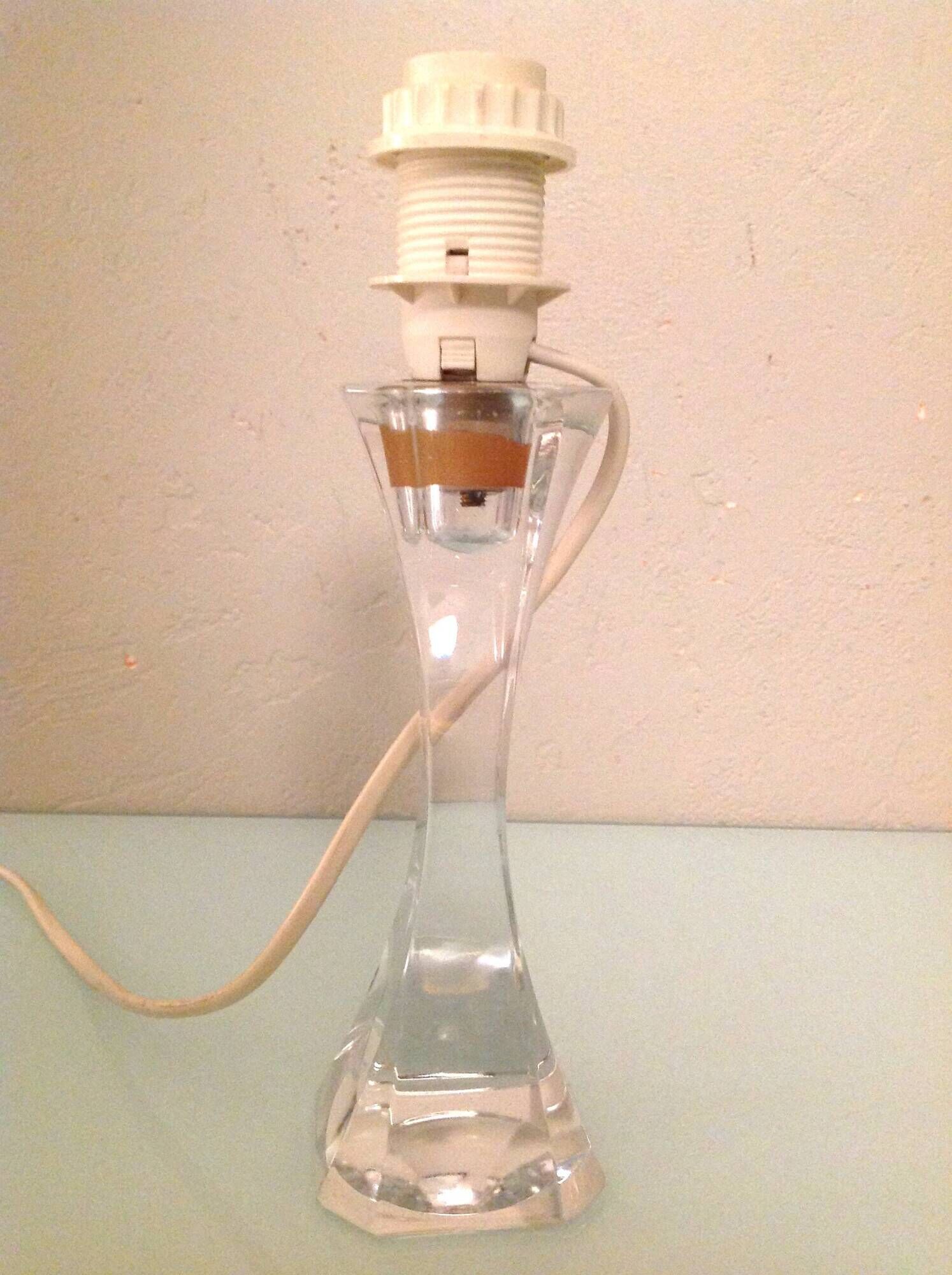 Bedside lamp with glass base and beige fabric lampshade / vintage 60s-70s