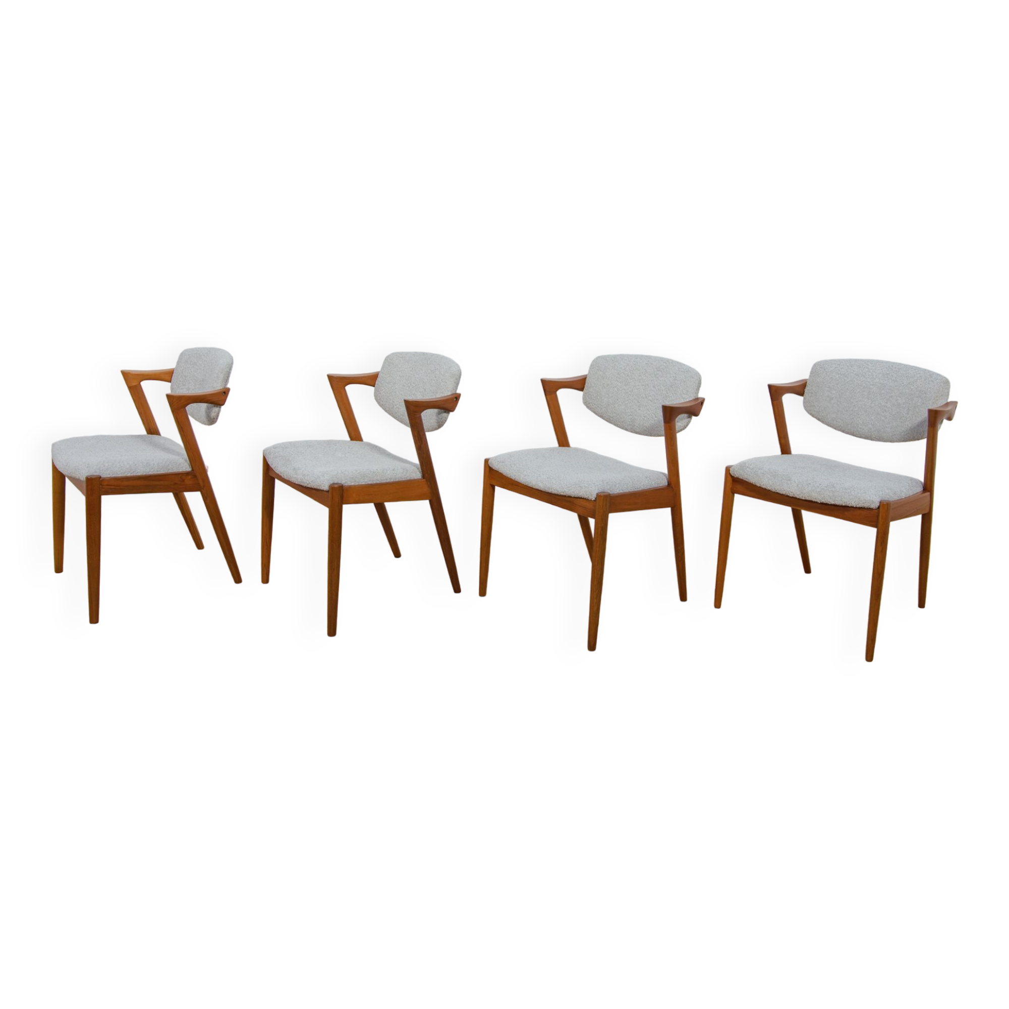 Mid Century Teak Model 42 Dining Chairs by Kai Kristiansen for Schou Andersen, 1960s, Set of 4