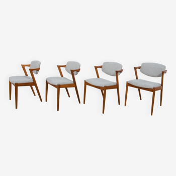 Mid Century Teak Model 42 Dining Chairs by Kai Kristiansen for Schou Andersen, 1960s, Set of 4