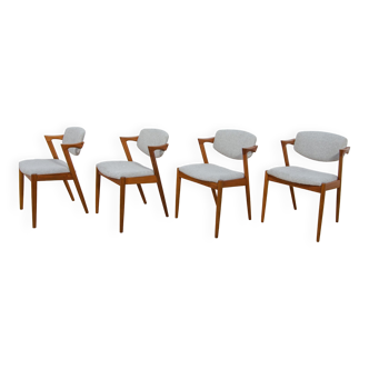 Mid Century Teak Model 42 Dining Chairs by Kai Kristiansen for Schou Andersen, 1960s, Set of 4