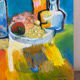 Still life with bottles, oil on canvas signed Miguel Anibal 1989
