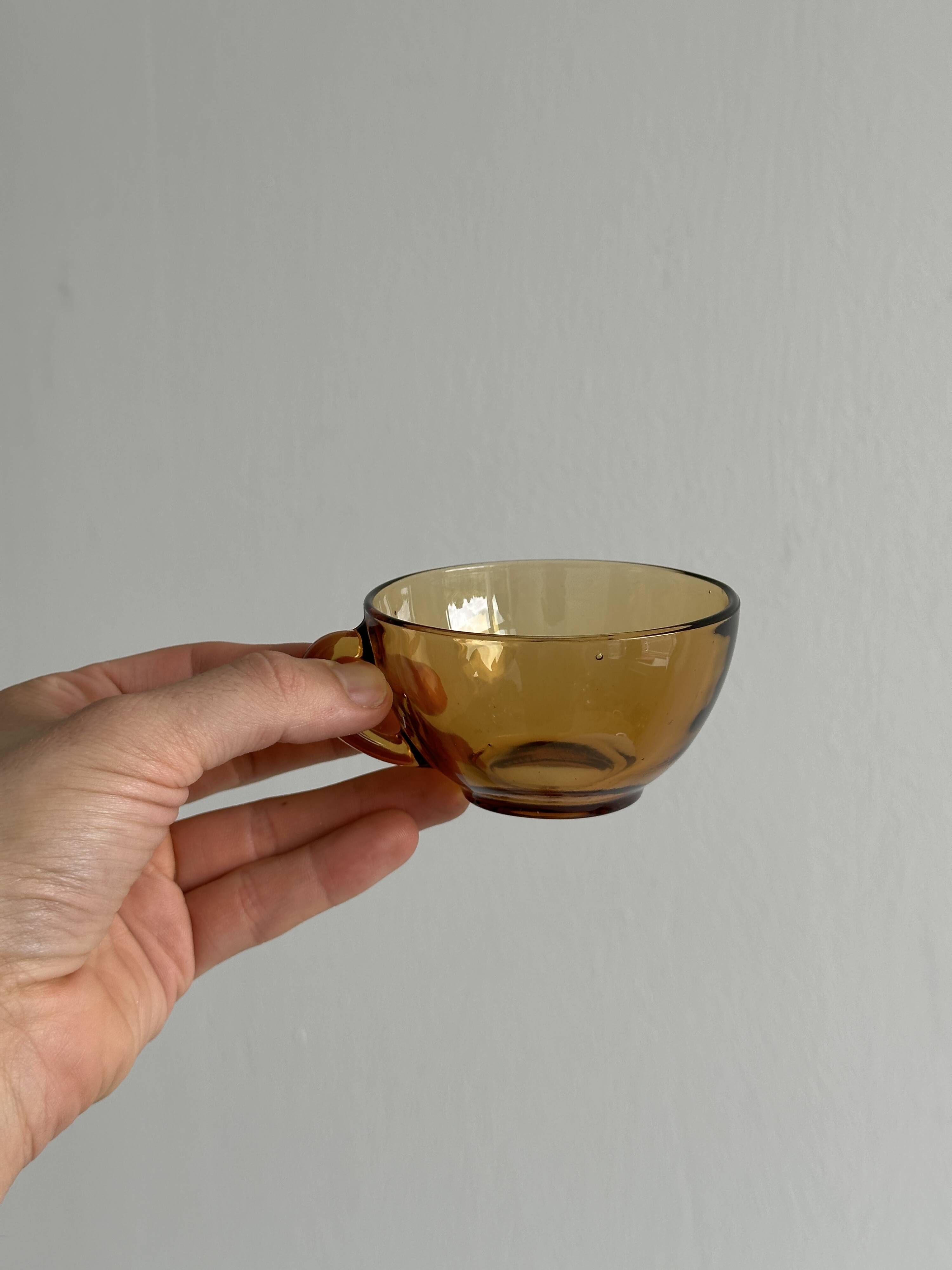 4 vintage amber glass cups