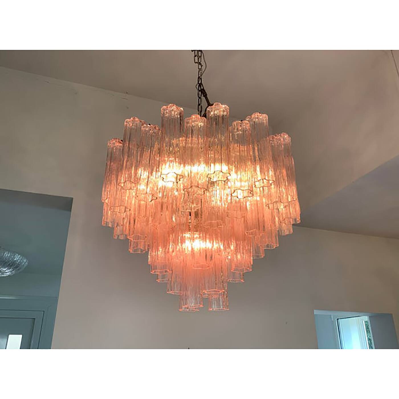 Contemporary Pink “Tronchi” Murano Glass Chandelier
