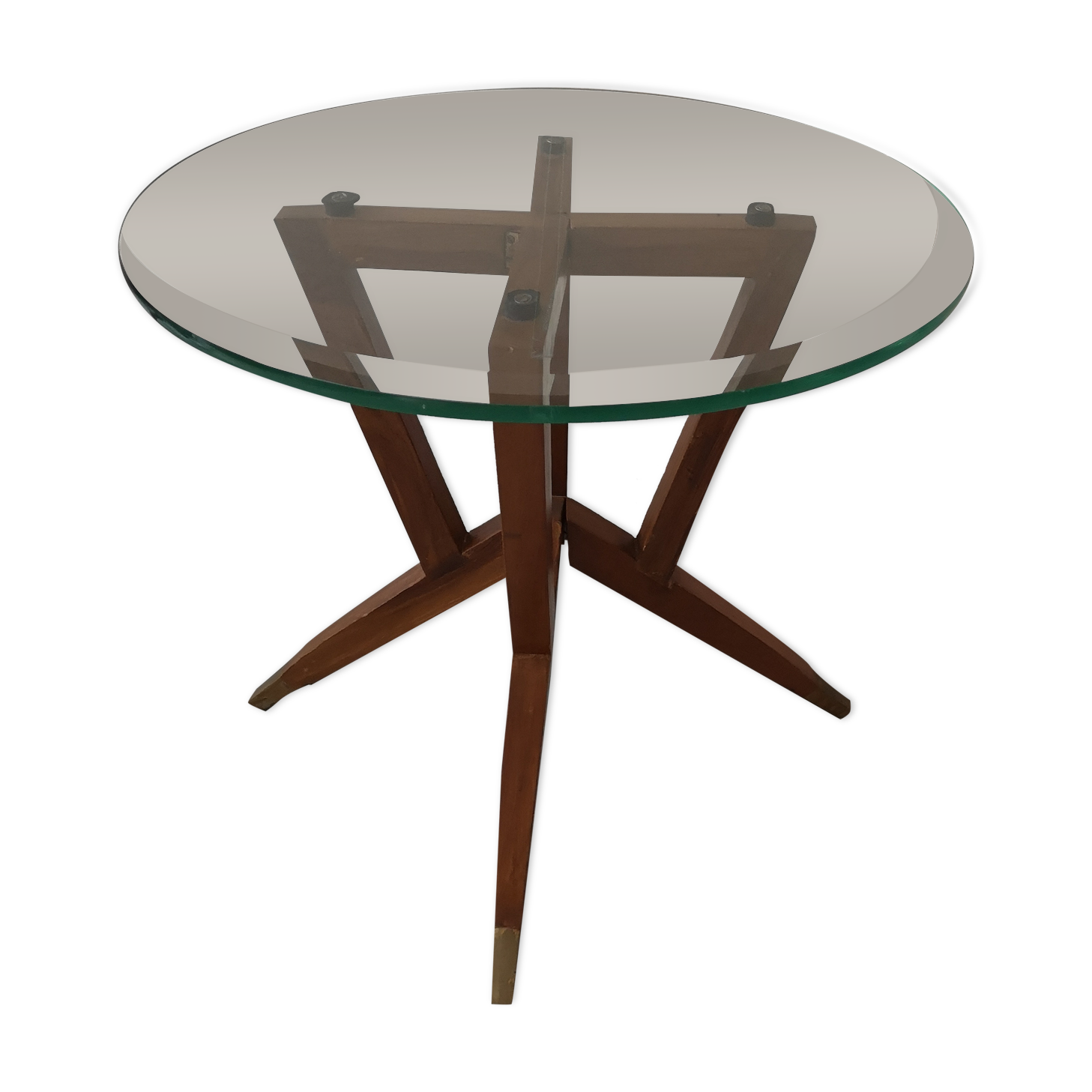 Scandinavian coffee table in star wood and glass 1970