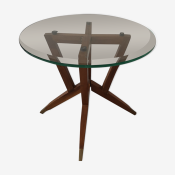 Table basse scandinave en bois étoile et verre 1970