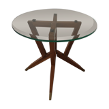 Scandinavian coffee table in star wood and glass 1970