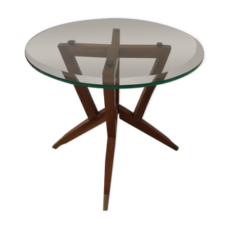 Scandinavian coffee table in star wood and glass 1970