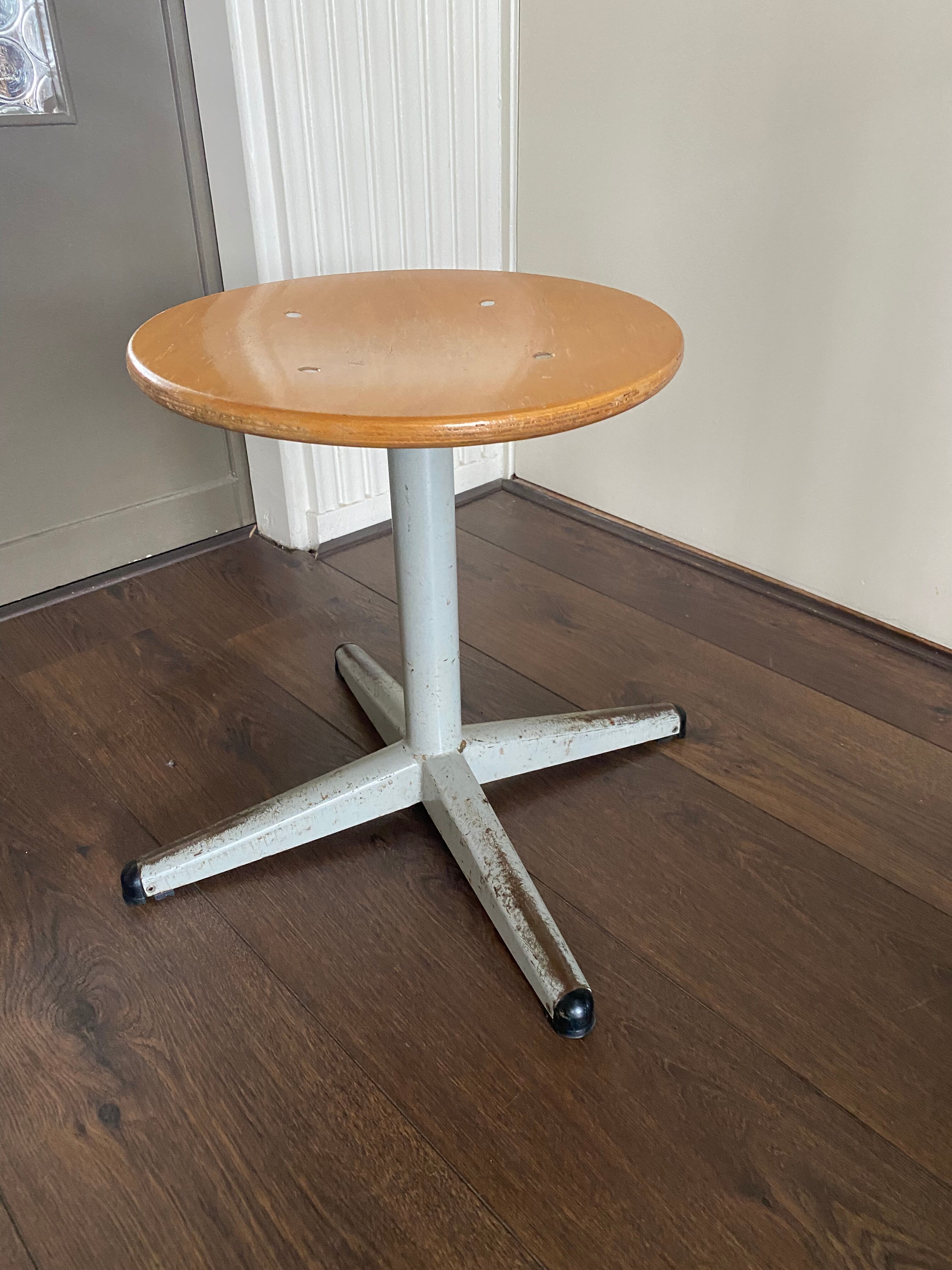 Vintage Industrial Height Adjustable Swivel Stool, 1960s