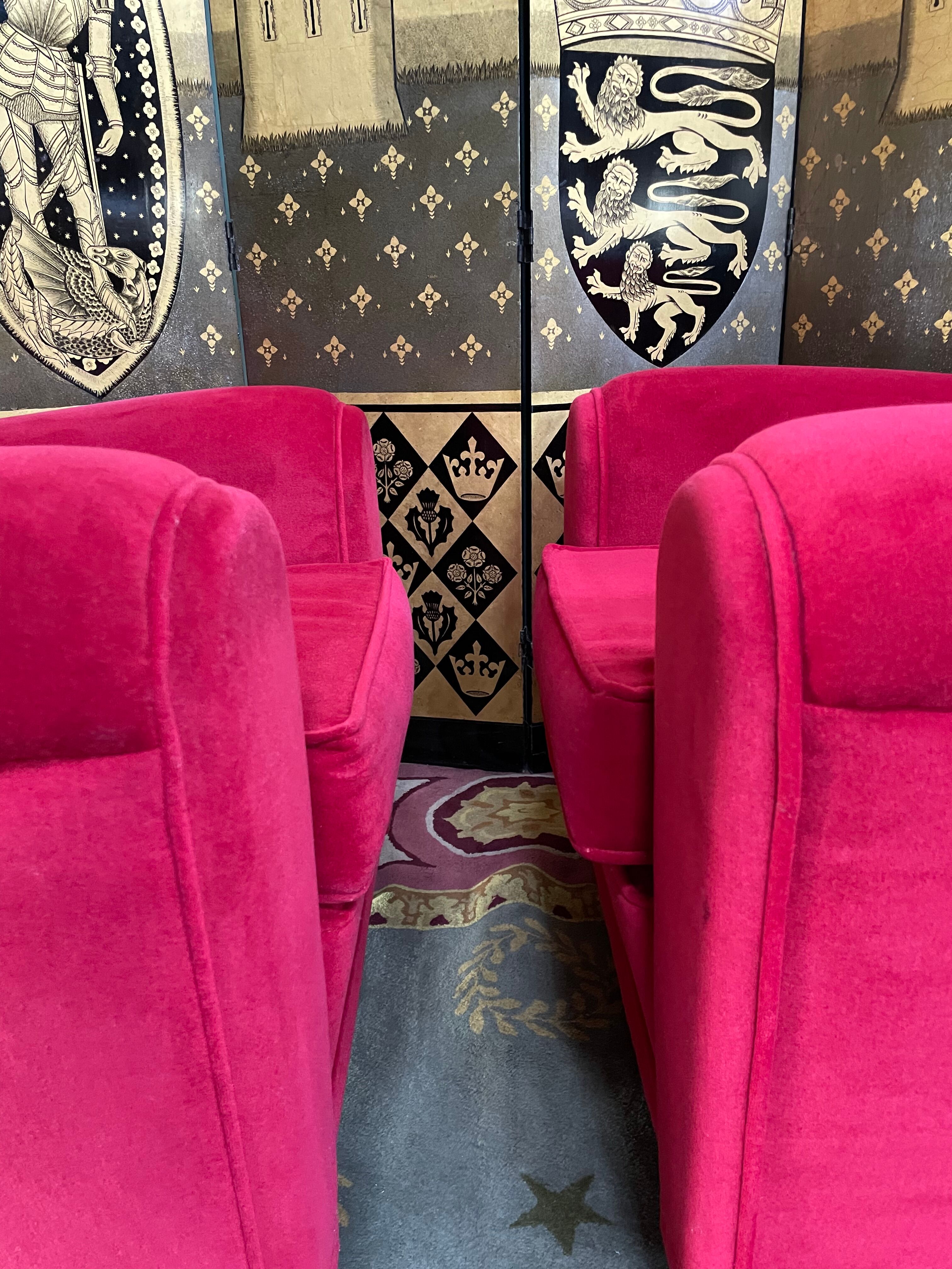 Pair of Red Velvet Art Deco Club Armchairs