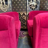 Pair of Red Velvet Art Deco Club Armchairs