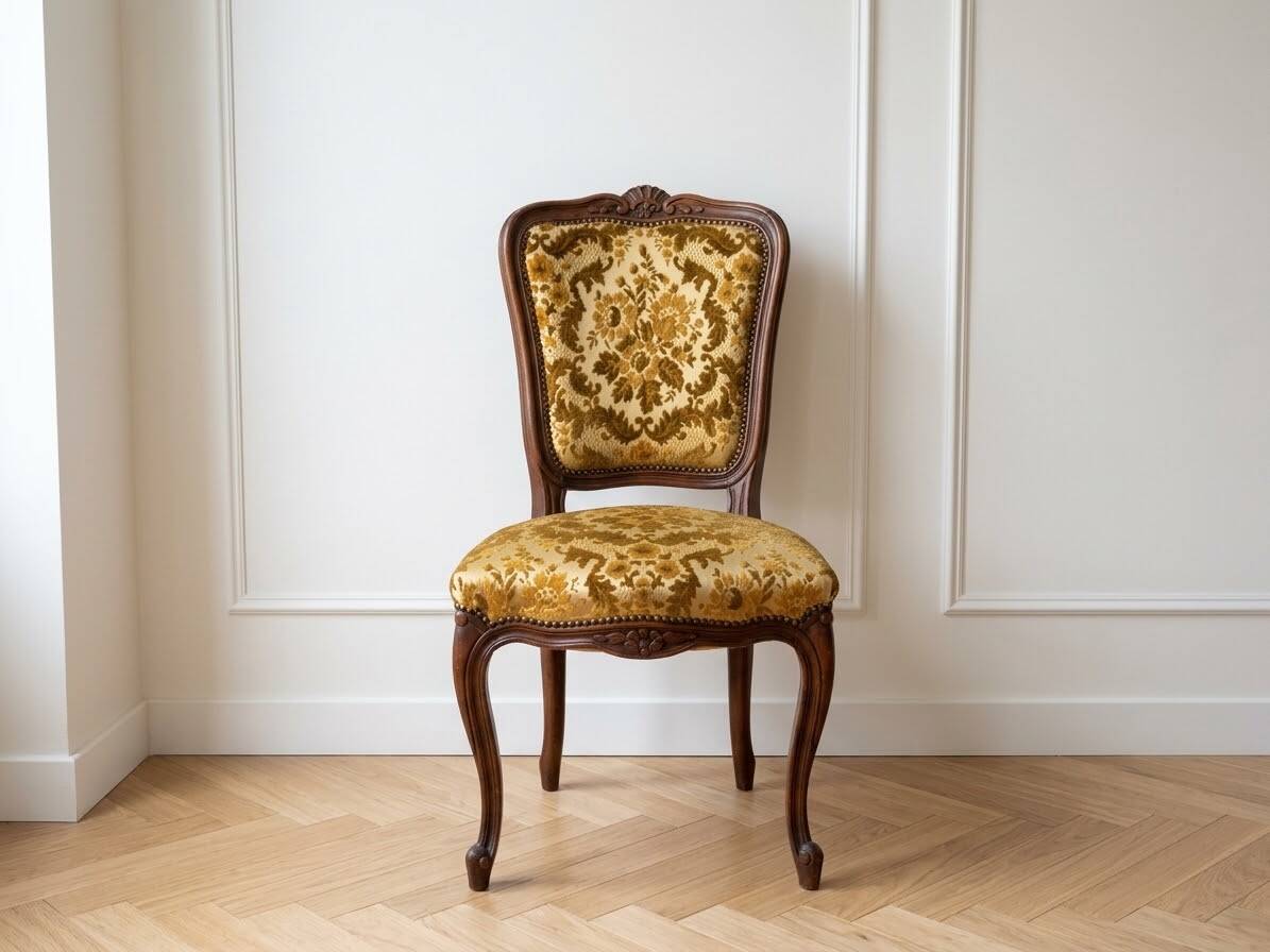 Antique Baroque-style armchair in wood and golden velvet