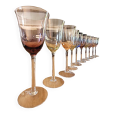 10 coloured glass stemmed glasses