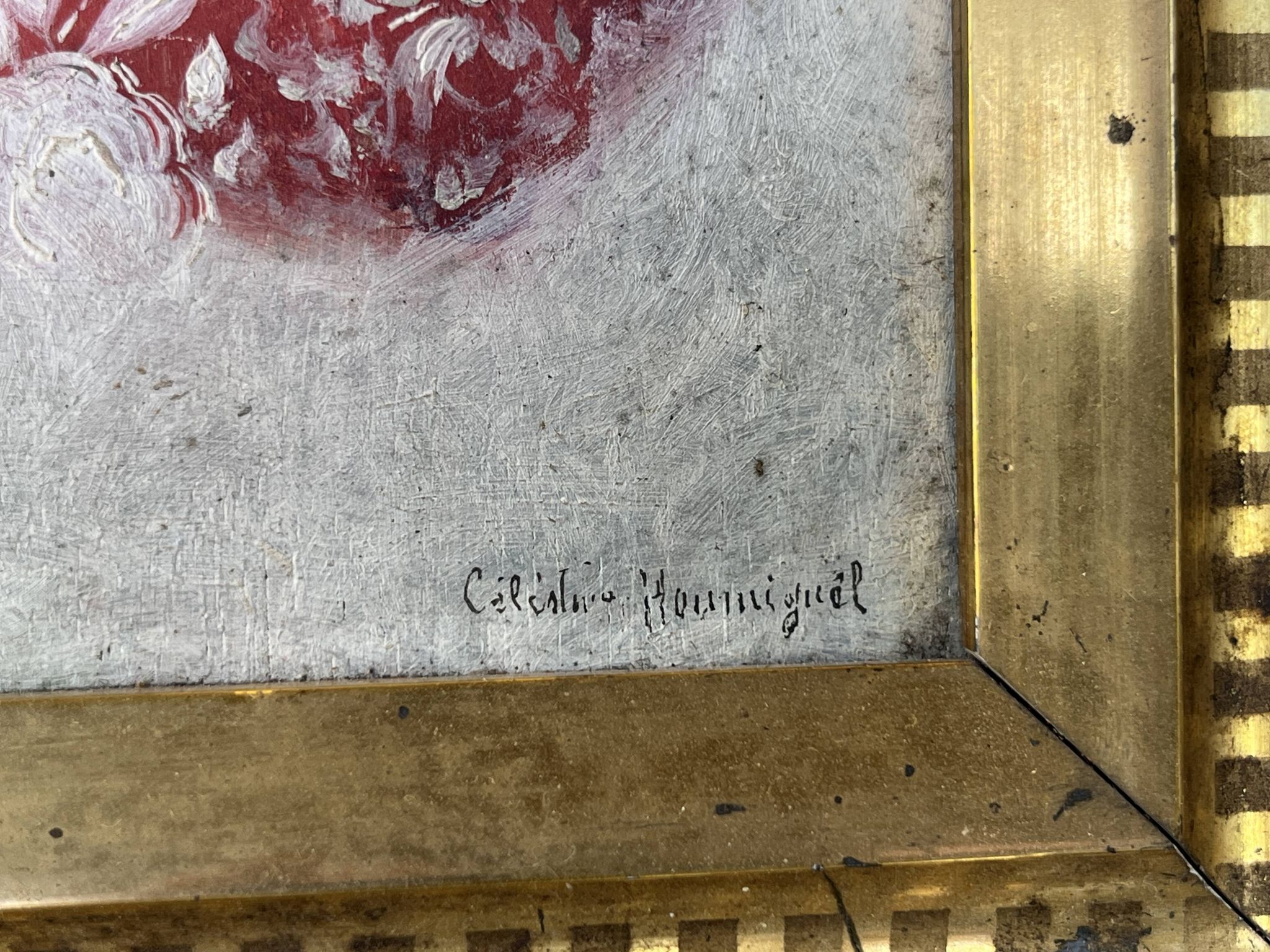 Old Table XIX Portrait of a Woman in Traditional Costume - Signed Célest