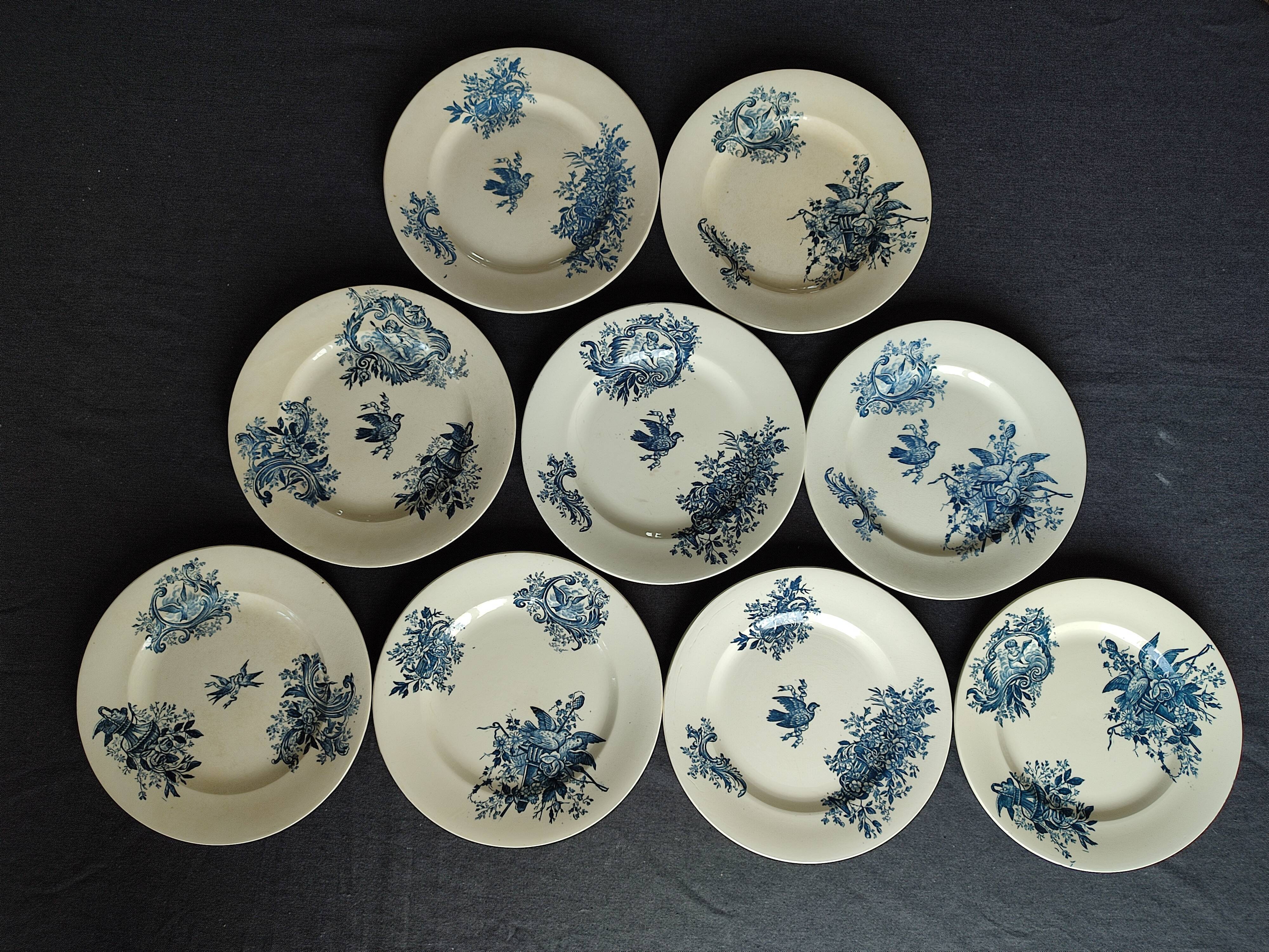 Set of nine antique earthenware, terracotta plates Salins, Antoinette