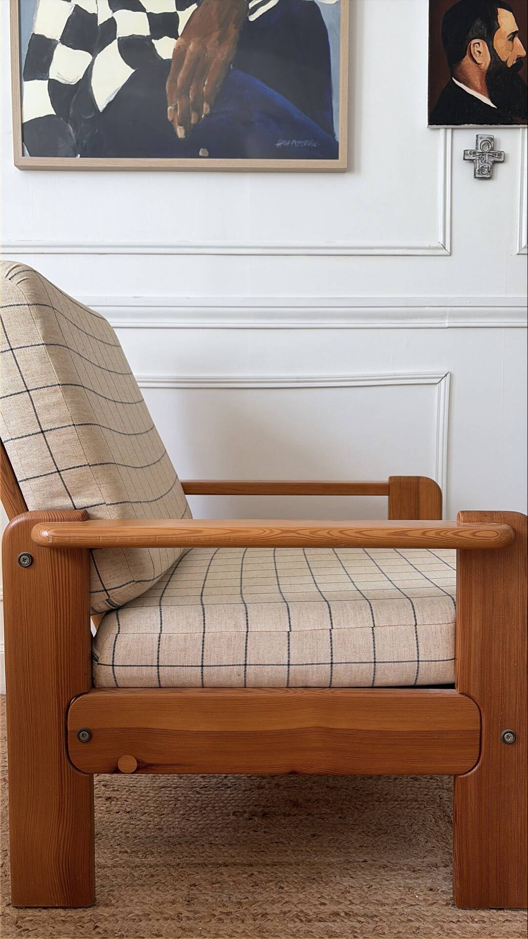 Modernist armchair in solid pine
