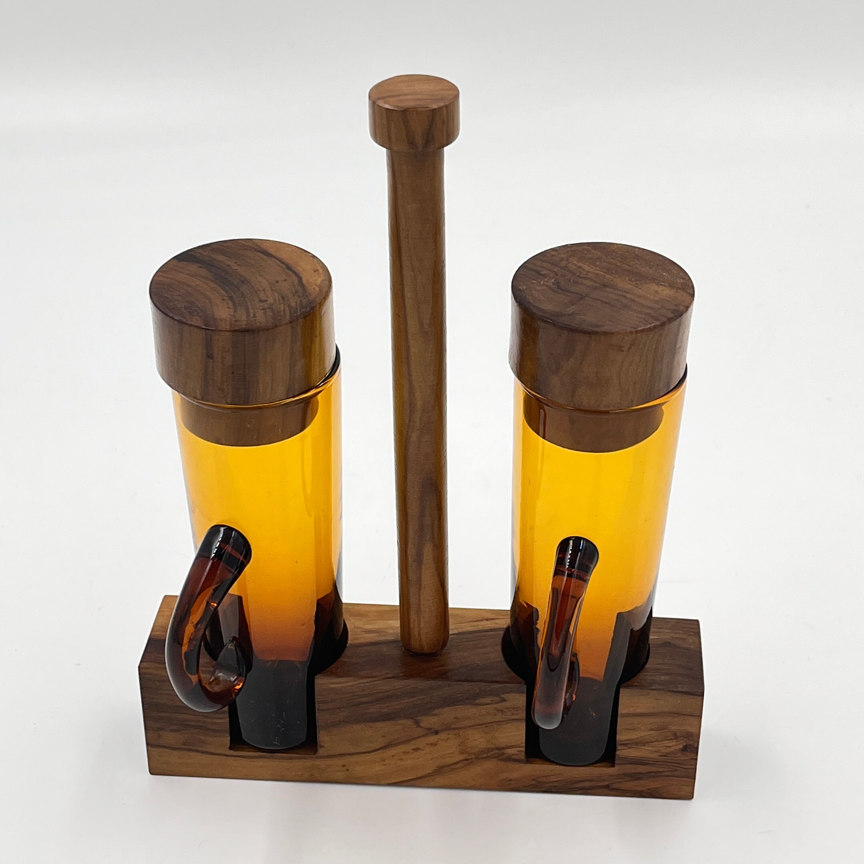 Oil & vinegar set in olive wood