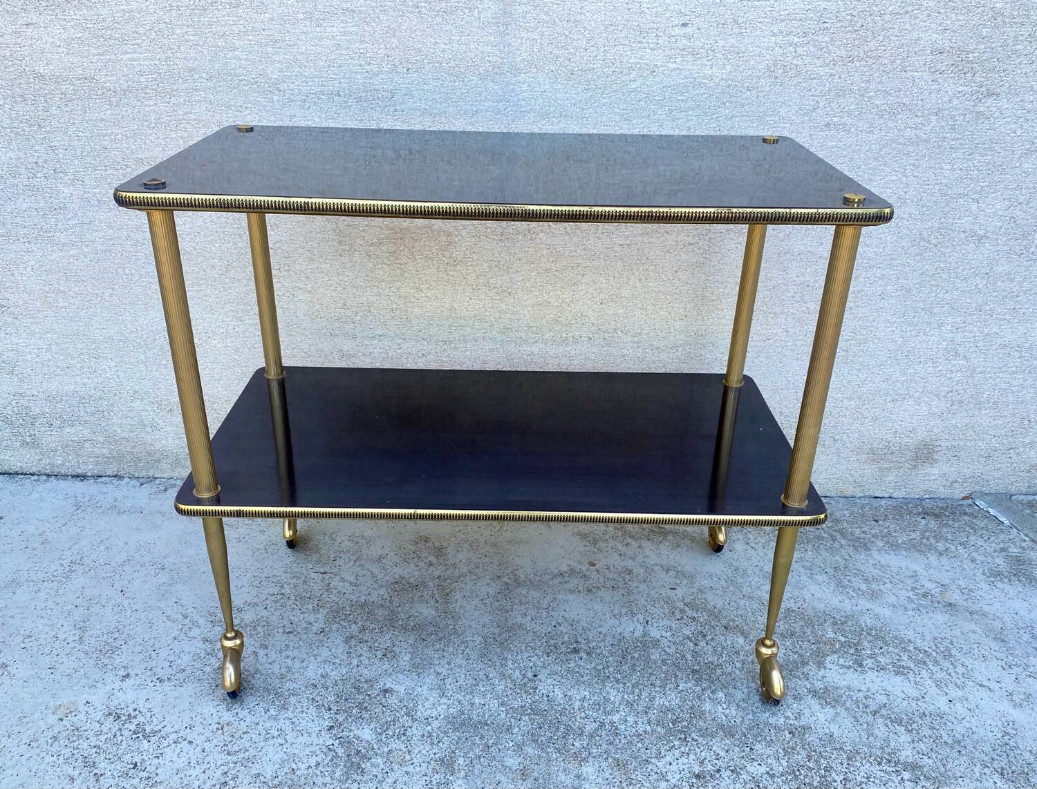 Vintage 60s brass side table on wheels