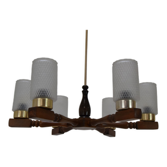 Mid-century wood chandelier  by Inva Litomerice,1970's