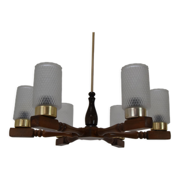 Mid-century wood chandelier  by Inva Litomerice,1970's