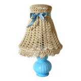 Chatard blue opaline bedside lamp, hook lampshade