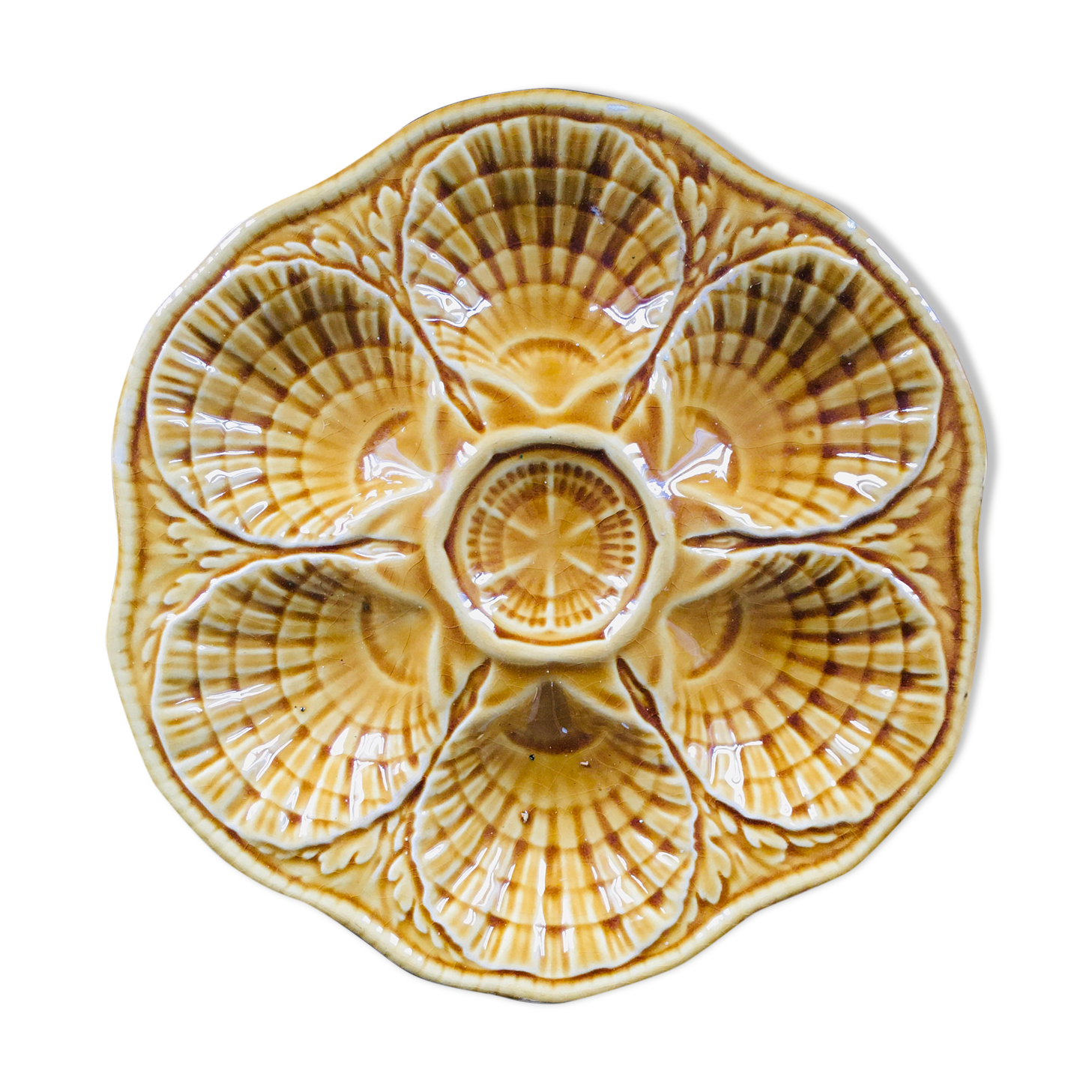 Amber oyster plate Sarreguemines